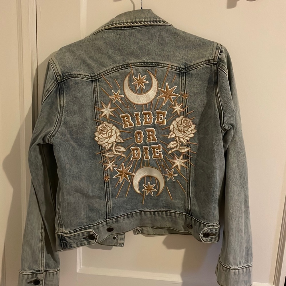 Rue de Seine denim jacket size Small “ride or die”